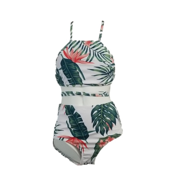 Shein Bikini Swimsuit Set Tropical Leaf Print Womens Small - Picture 1 of 7